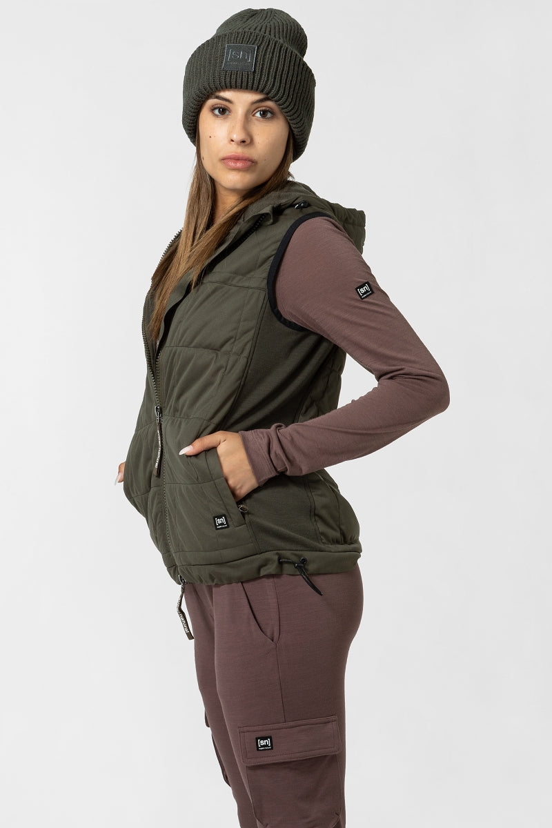 NAISTEN COMFORT HOODED GILET HUPULLINEN LIIVI