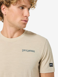 Miesten Peak Lovers Tee merino t-paita, väri White Pepper/Eucalyptus – mallin päällä