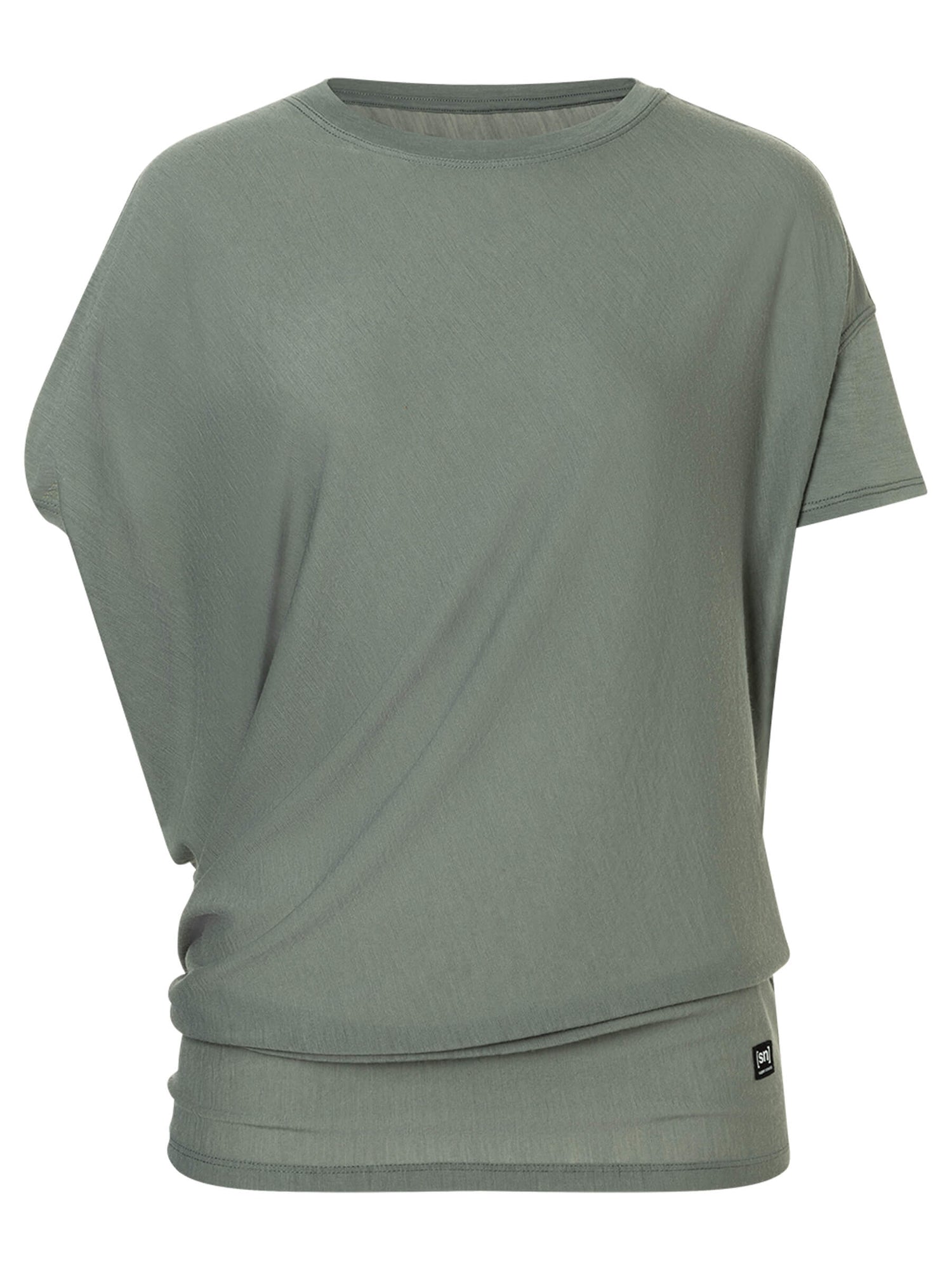 Naisten Yoga Loose Tee väljä merino t-paita, väri Eucalyptus – tuotekuva edestä