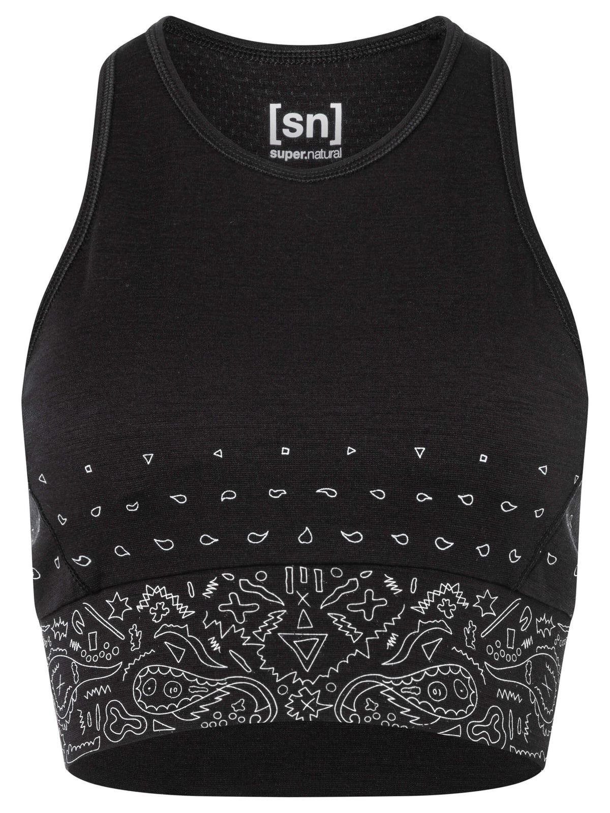 Naisten Bandana LF Top merinovillainen urheilutoppi, väri Jet Black/Fresh White – tuotekuva edestä