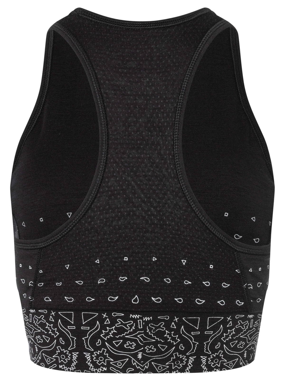 Naisten Bandana LF Top merinovillainen urheilutoppi, väri Jet Black/Fresh White – tuotekuva takaa