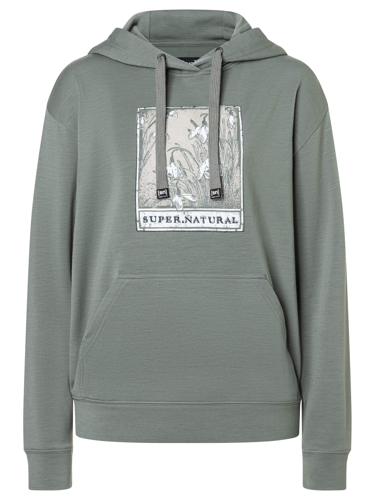 Naisten Snowdrops Hoodie merinohuppari, väri Eucalyptus/Various – tuotekuva edestä