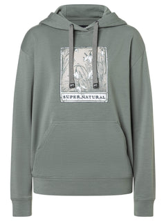 Naisten Snowdrops Hoodie merinohuppari, väri Eucalyptus/Various – tuotekuva edestä