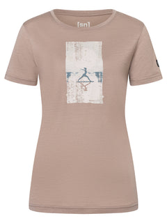 Naisten Sun Salutation Tee merino t-paita, väri Mountain Trail/Various – tuotekuva edestä