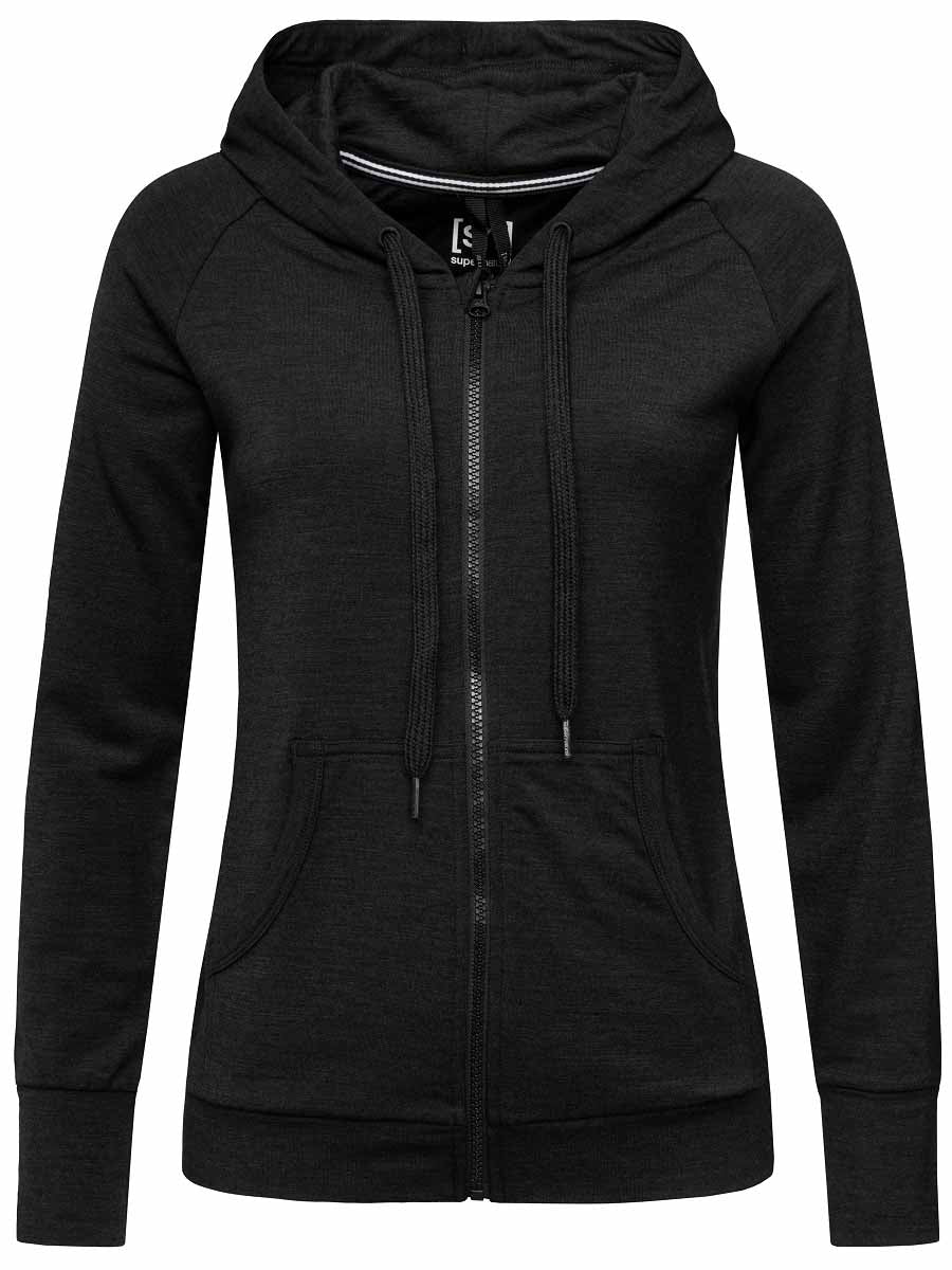 super.natural w essential zip hoodie tuote jet black melange värissä